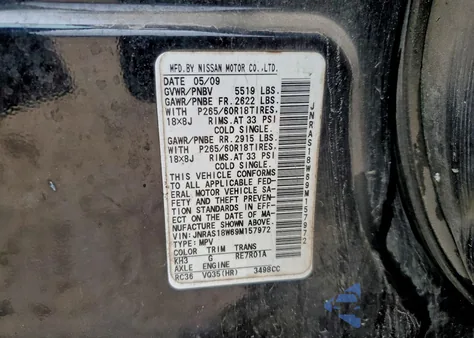 2009 Infiniti Fx35 z USA, uszkodzony, nr VIN JNRAS18W69M157972